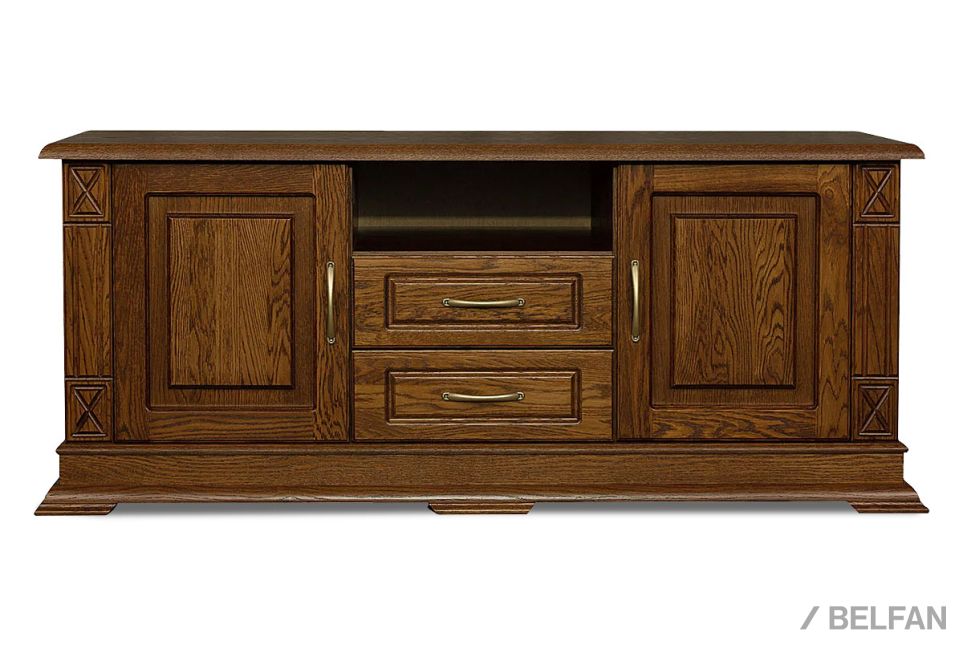 Тумба под ТВ "Верди Люкс ТВ2/1" (глухие двери) массив и шпон дуба 1