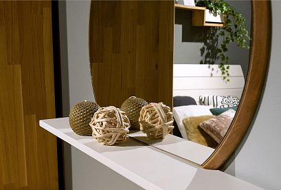 Зеркало настенное с полкой "Уоллстрит" (круглое); *А-012.12Б; к-бейц-масло, п-белый