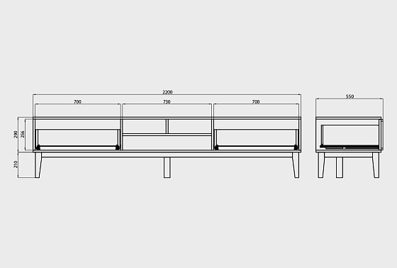 Тумба под ТВ "Чикаго" 220 массив и шпон дуба 6