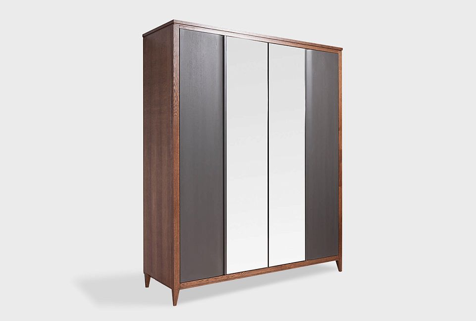 Шкаф для одежды 4-х дверный «Дакота» (с зеркалом); мадуро, серый оникс