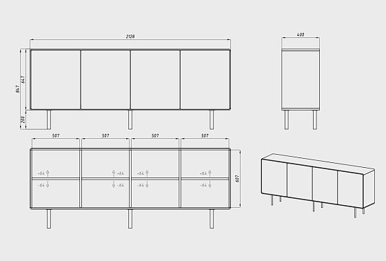 Тумба "Норман" 4 массив дуба, МДФ, металл 5