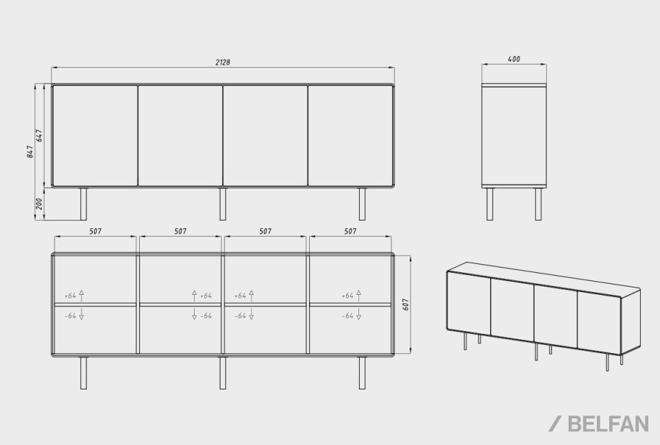 Тумба "Норман" 4 массив дуба, МДФ, металл 2