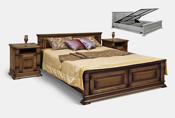 Кровать "Верди Люкс" (высокое изножье) с подъемным механизмом массив и шпон дуба 3