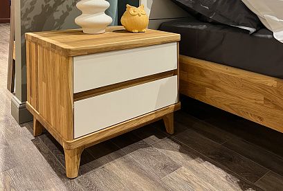 Тумба прикроватная "Уоллстрит"; *А-012.03; к-бейц-масло, ф-белый, вст-бейц-масло