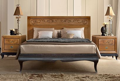 Кровать "Соната" с декором (низкое изножье); без основания, без матраса; *ММ-283-02/16Б; (1600x2000); коньяк с тёмной патиной+горький шоколад