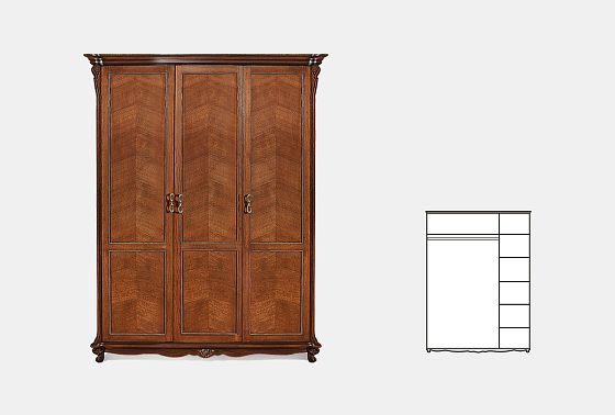 Шкаф 3-х дв. "Алези" (без зеркала) массив и шпон дуба 4