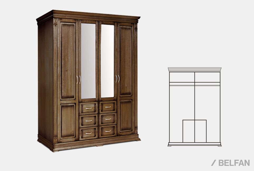 Шкаф 4-х дверный "Верди Люкс" массив и шпон дуба 1