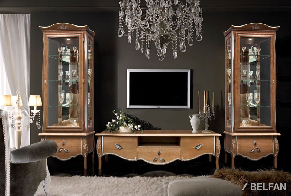 Шкаф с витриной 1-но дв. "Трио" (левый) массив и шпон дуба 4