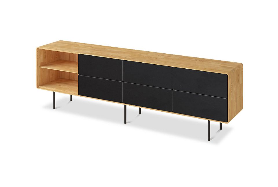 Тумба под ТВ высокая "Норман" 4 с нишей (левая); дуб натуральный, чёрный