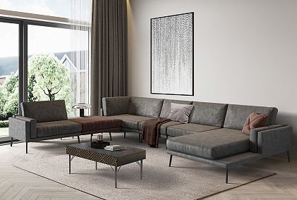 "Walker" диван угловой с оттоманкой и пуфом