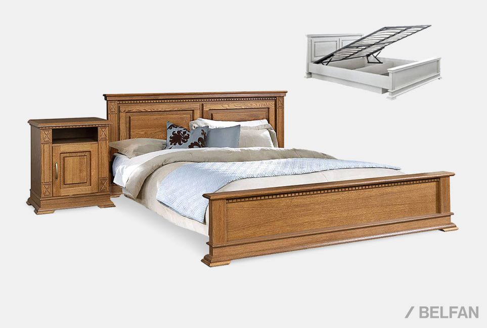 Кровать "Верди Люкс" (низкое изножье) с подъемным механизмом массив и шпон дуба 1