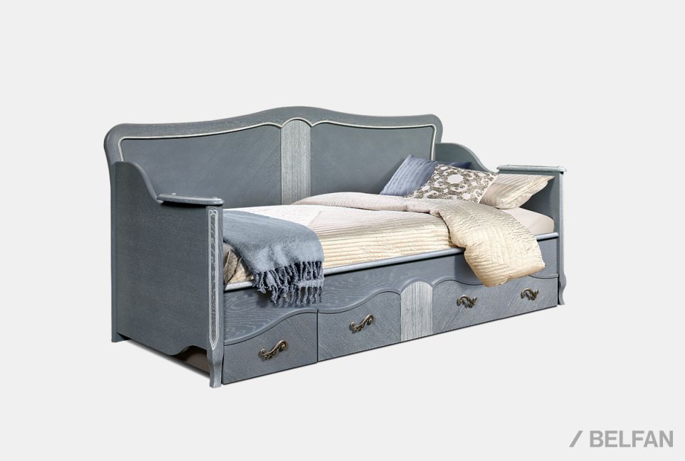 Кровать односпальная "Катрин" 90 (фигурная спинка) массив и шпон дуба 1