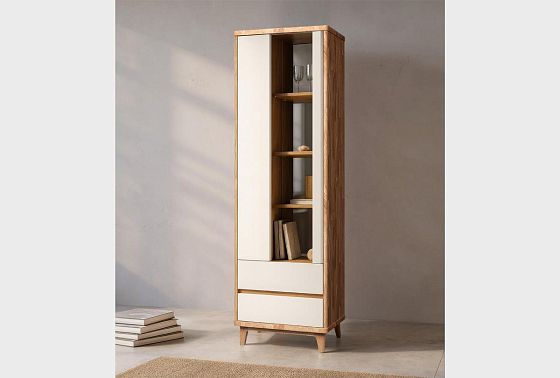 Шкаф с витриной 1-но дверный "Уоллстрит" (левый) массив дуба, МДФ 6