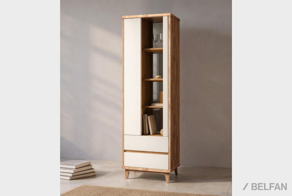 Шкаф с витриной 1-но дверный "Уоллстрит" (левый) массив дуба, МДФ 3