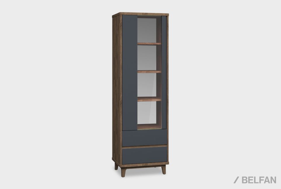 Шкаф с витриной 1-но дверный "Уоллстрит" (левый) массив дуба, МДФ 1