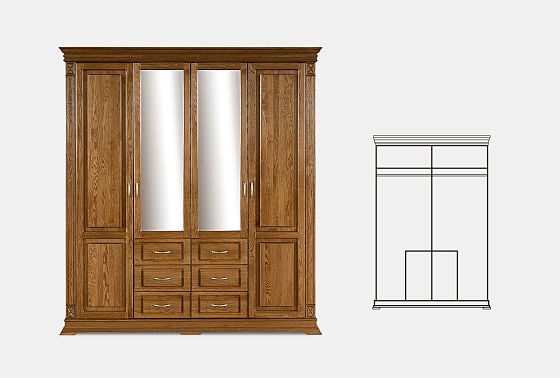 Шкаф 4-х дверный "Верди Люкс" массив и шпон дуба 4