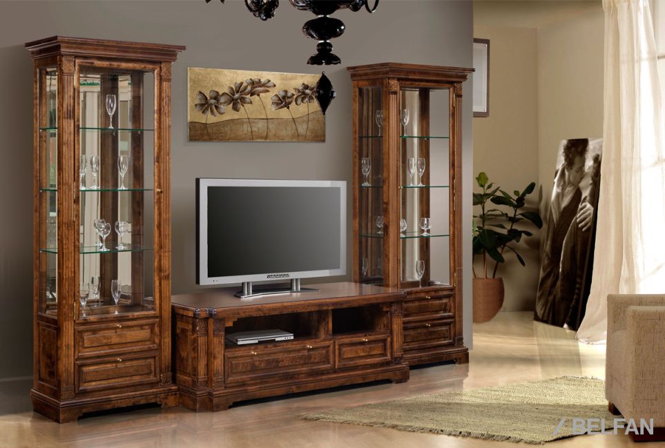 Шкаф с витриной "Престиж" 6 массив и шпон берёзы 2