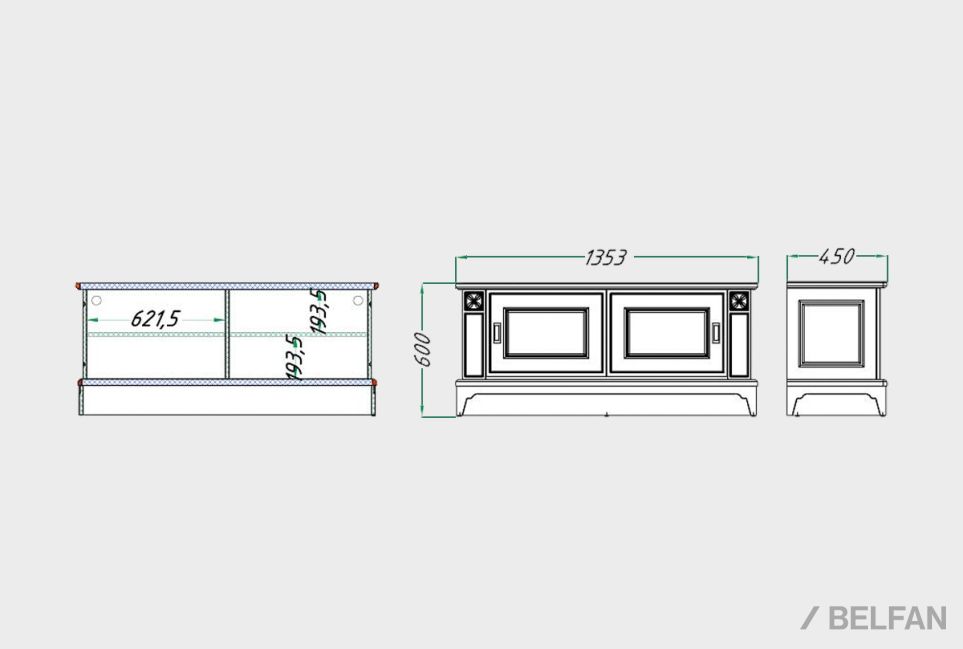 Тумба под ТВ "Бриансон" (купе) массив и шпон дуба, МДФ 2
