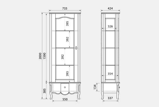 Шкаф с витриной 1-но дв. "Катрин" левый массив и шпон дуба 3