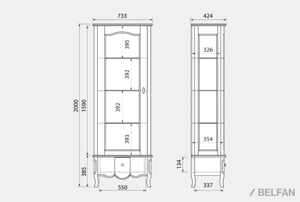 Шкаф с витриной 1-но дв. "Катрин" левый массив и шпон дуба 2