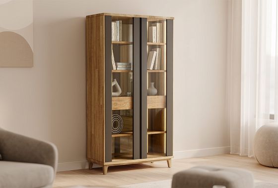 Витрина 2-х дверная "Уоллстрит" массив дуба, МДФ 5