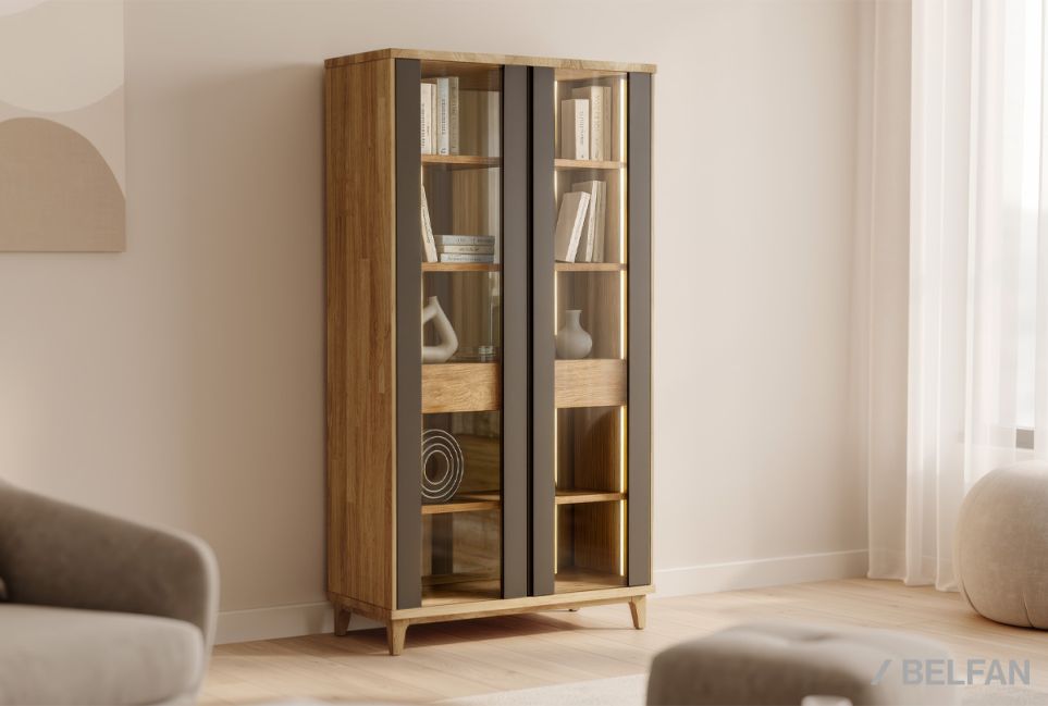 Витрина 2-х дверная "Уоллстрит" массив дуба, МДФ 1