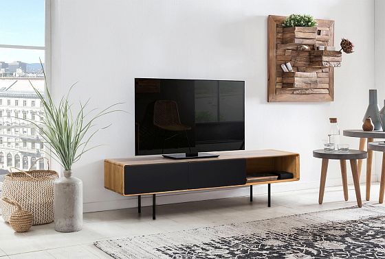 Тумба под ТВ низкая "Норман" 3 с нишей (правая) массив дуба, МДФ, металл 6