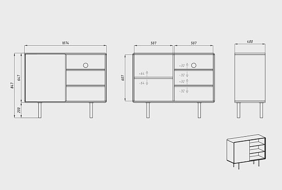 Тумба "Норман" 2 с нишей (правая) массив дуба, МДФ, металл 7