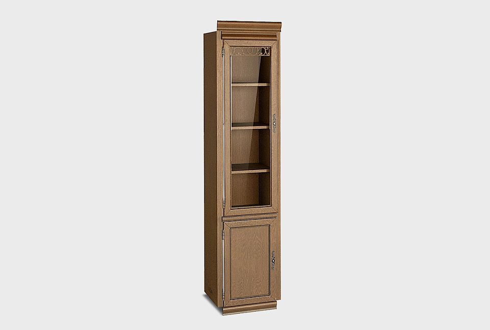 Шкаф 1-но дверный со стеклом "Тэфи" (левый); амбэр с белой патиной