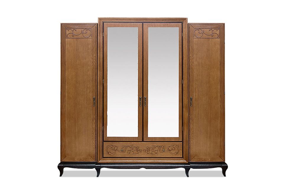 Шкаф для одежды 4-х дв. "Соната" с зеркалом (без декора); белая эмаль с темной патиной