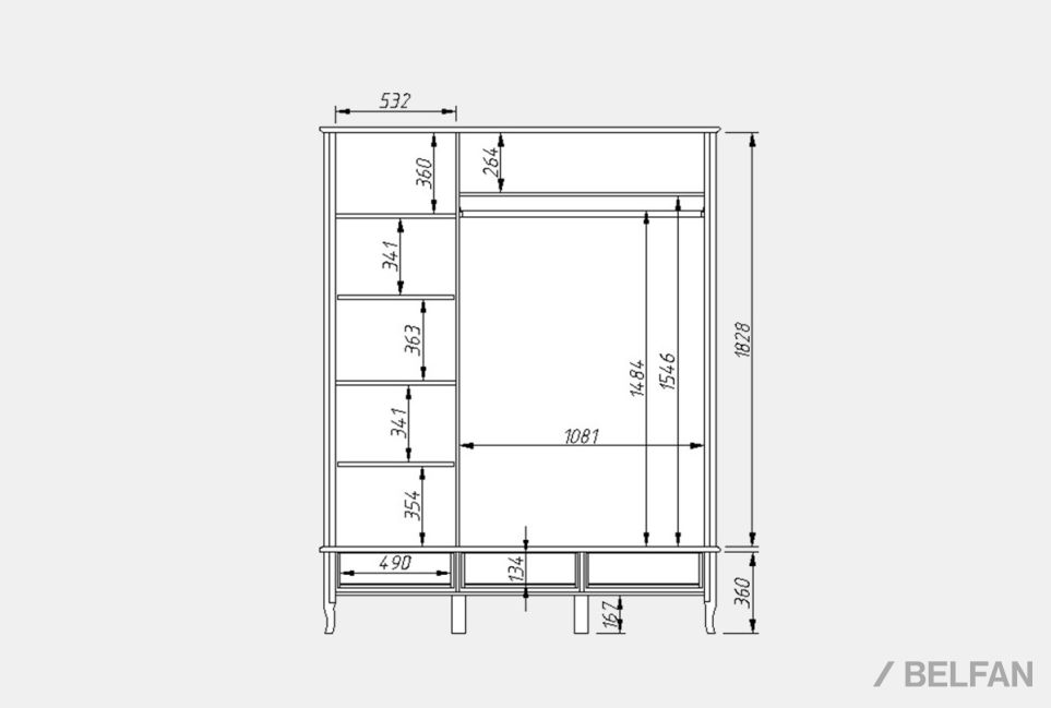 Шкаф для одежды "Катрин" фигурный 3-х дв. с зеркалом массив и шпон дуба 2