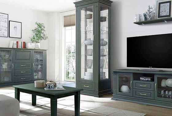 Шкаф с витриной "Верди Люкс 1з" массив и шпон дуба 2