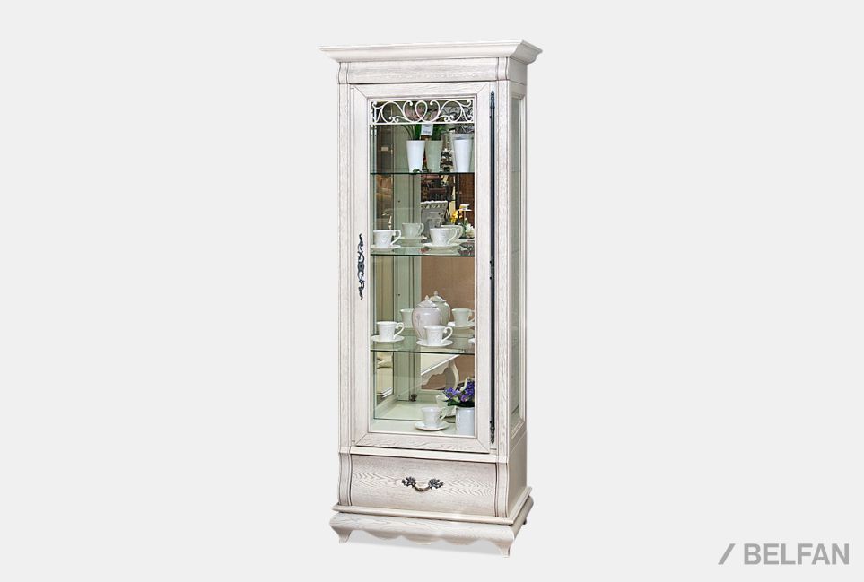 Шкаф с витриной 1-но дв. "Тэфи" (правый) массив и шпон дуба 1