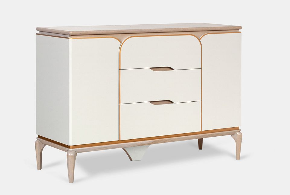 Тумба "Алекса" 3 (с ящиками); айвори+жемчужный дуб, золотая патина