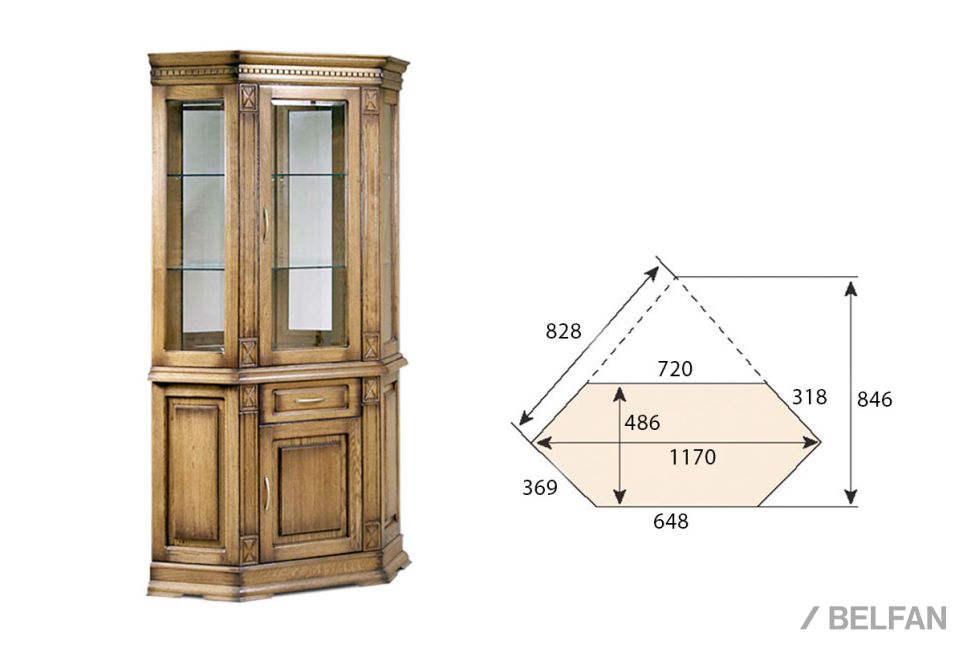 Шкаф комбинированный угловой "Верди Люкс 1уз" массив и шпон дуба 1