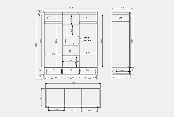 Шкаф для одежды "Тэфи" 3-х дв. без зеркала массив и шпон дуба 4