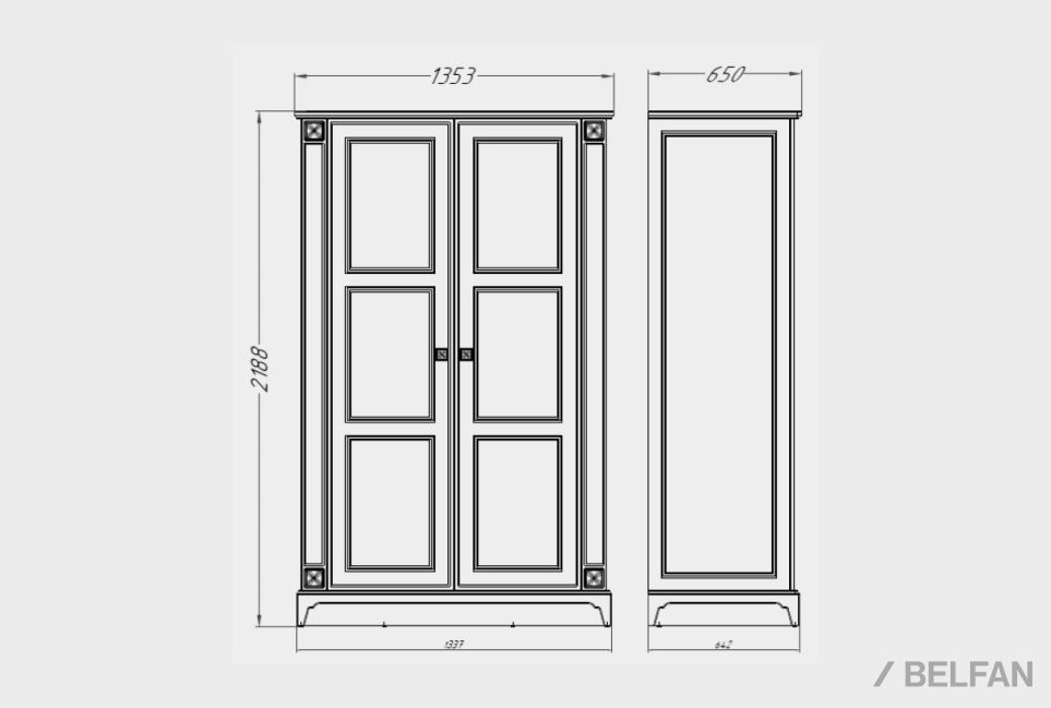 Шкаф для одежды 2-х дверный "Бриансон" массив и шпон дуба, МДФ 3