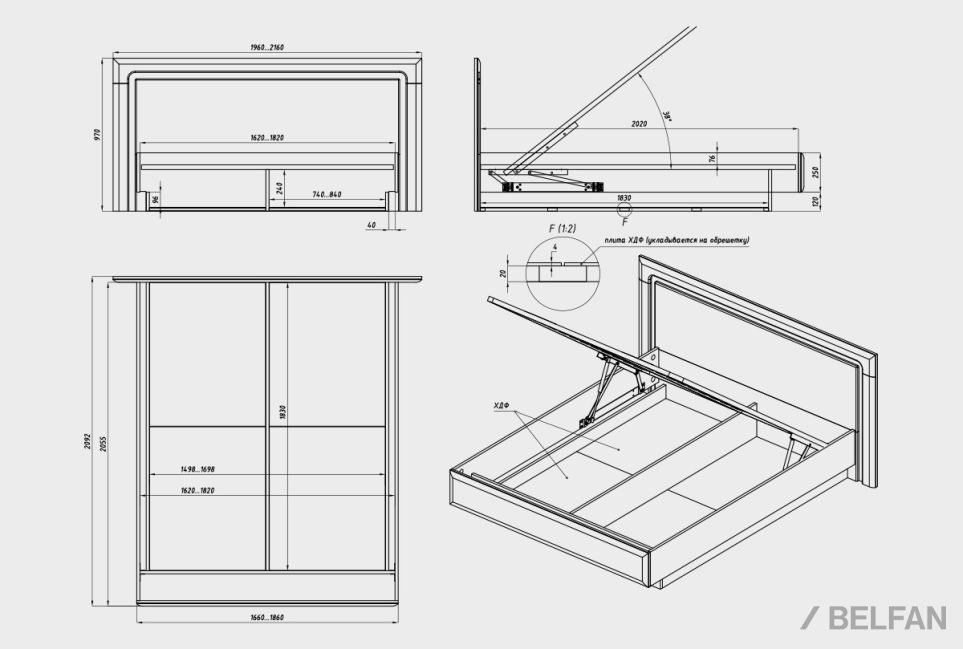 Кровать "Бремен" (узкая) с подъемным механизмом массив дуба 3