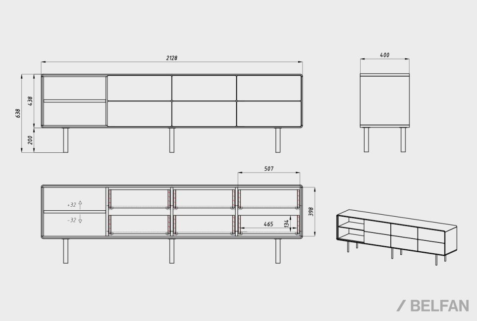 Тумба под ТВ высокая "Норман" 4 с нишей (левая) массив дуба, МДФ, металл 6