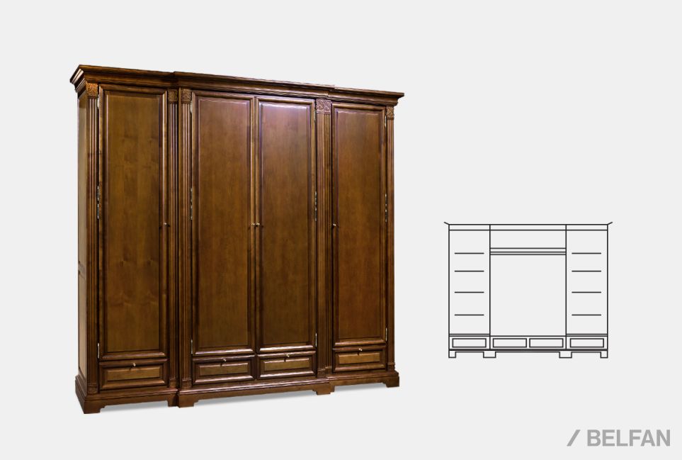 Шкаф для платья и белья "Престиж" 24 массив и шпон берёзы 2