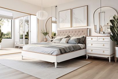 Кровать "Стюарт" (мягкое изголовье); без основания, без матраса; *ГМ 6581-10; (1600x2000); дуб белый, натуральный дуб; Virginia Nut