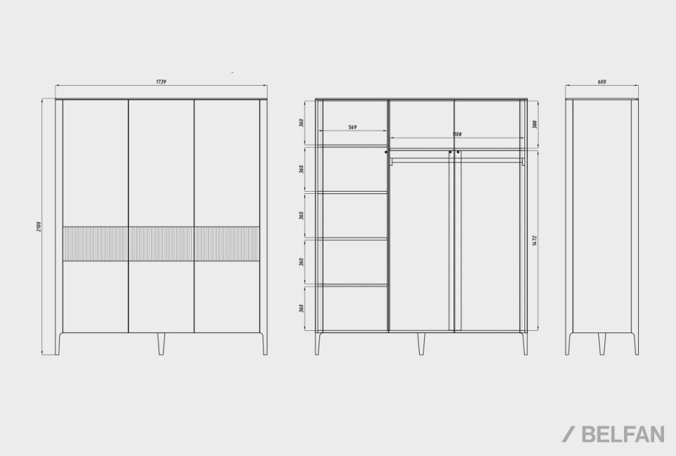 Шкаф для одежды 3-х дверный "Бергамо" массив дуба 8