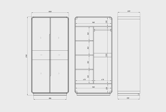 Шкаф для одежды 2-х дверный "Монблан" массив дуба 3