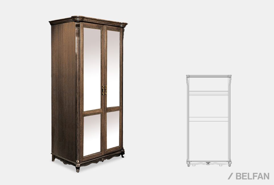 Шкаф 2-х дв. "Алези" с зеркалом массив и шпон дуба 1