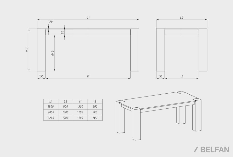 Стол обеденный "Берген" П-03 (сечение опор 150х150) массив дуба 2
