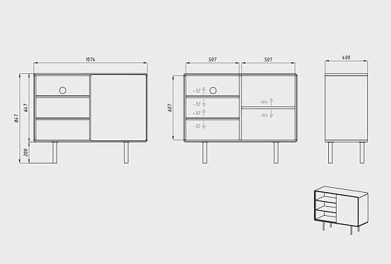 Тумба "Норман" 2 с нишей (левая) массив дуба, МДФ, металл 4