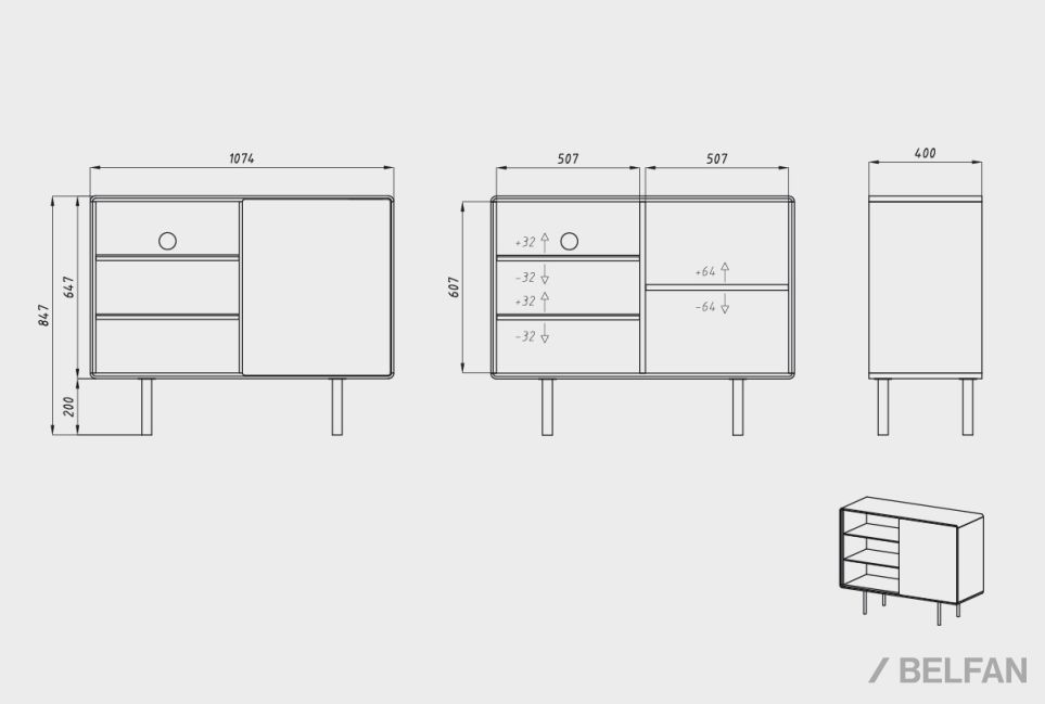 Тумба "Норман" 2 с нишей (левая) массив дуба, МДФ, металл 6