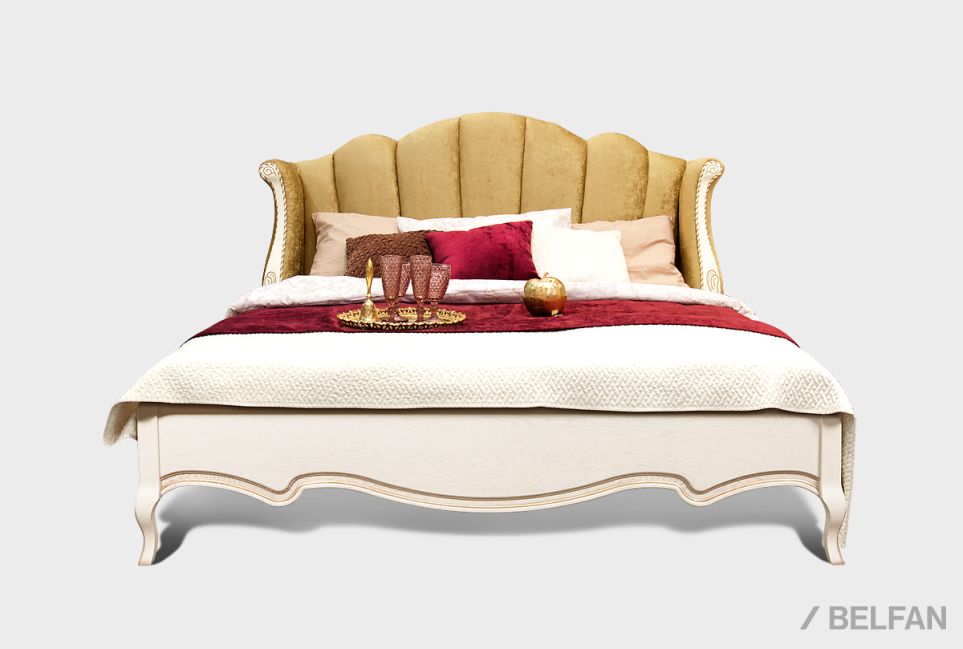 Кровать с мягким изголовьем (осн. дер) "Трио" массив и шпон дуба 1