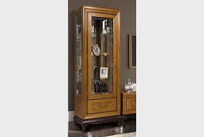 Шкаф с витриной 1-но дв. "Соната" (левый); без декора; *ММ-284-01; коньяк с тёмной патиной+горький шоколад