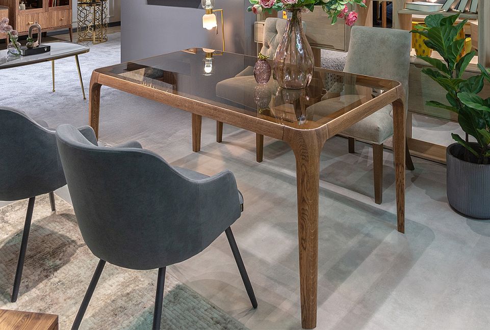 Стол обеденный "Бергамо"; стекло мрамор; 2000x864; американский орех